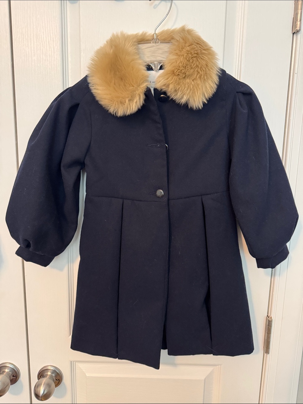 *NWT* Janie and Jack Girls 5-6 Navy Coat with Tan Faux Fur Collar